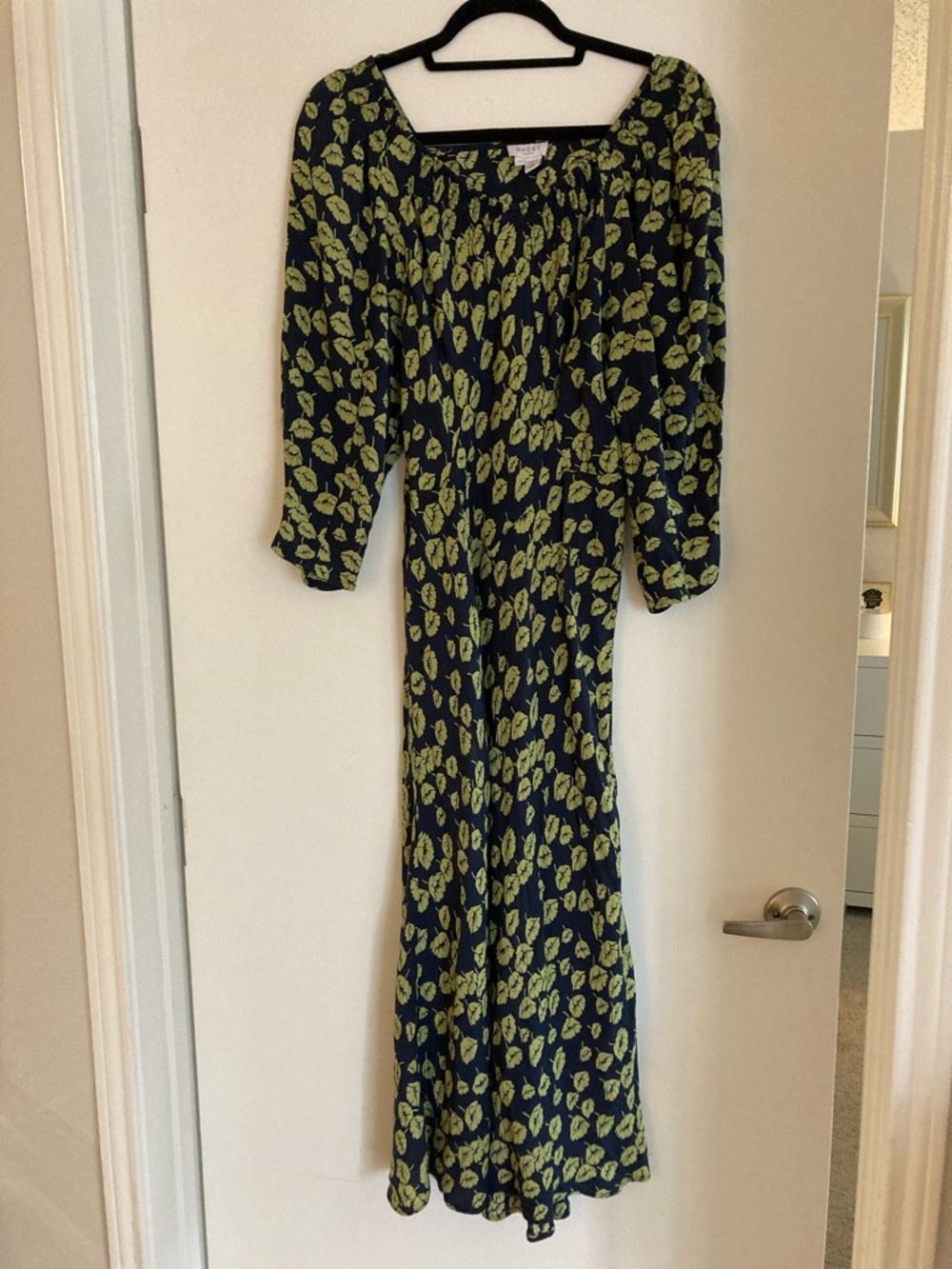 Gohst Navy Maxi Dress with Chartreuse Leaf Print